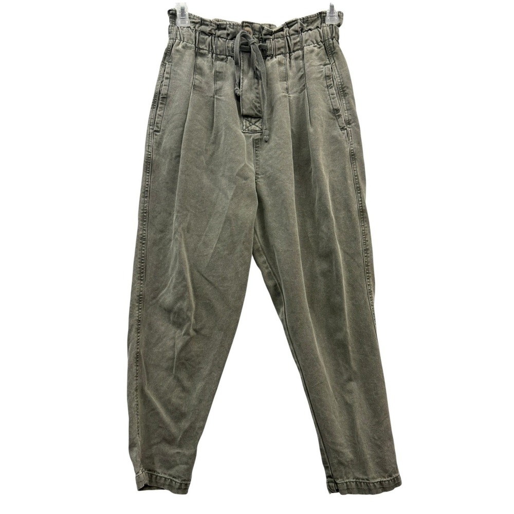 Free People Margate Pleated Pants Olive Paperbag Waist Tapered Utility Trousers